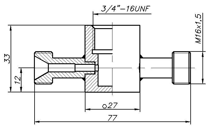 Проточная камера 3/4" UNF со штуцерами М16x1.5 Проточная камера 3/4" UNF со штуцерами М16x1.5